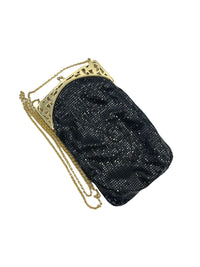 Art Deco Black Mesh Whiting & Davis Vintage Crossbody Handbag - 24 Wishes Vintage Jewelry