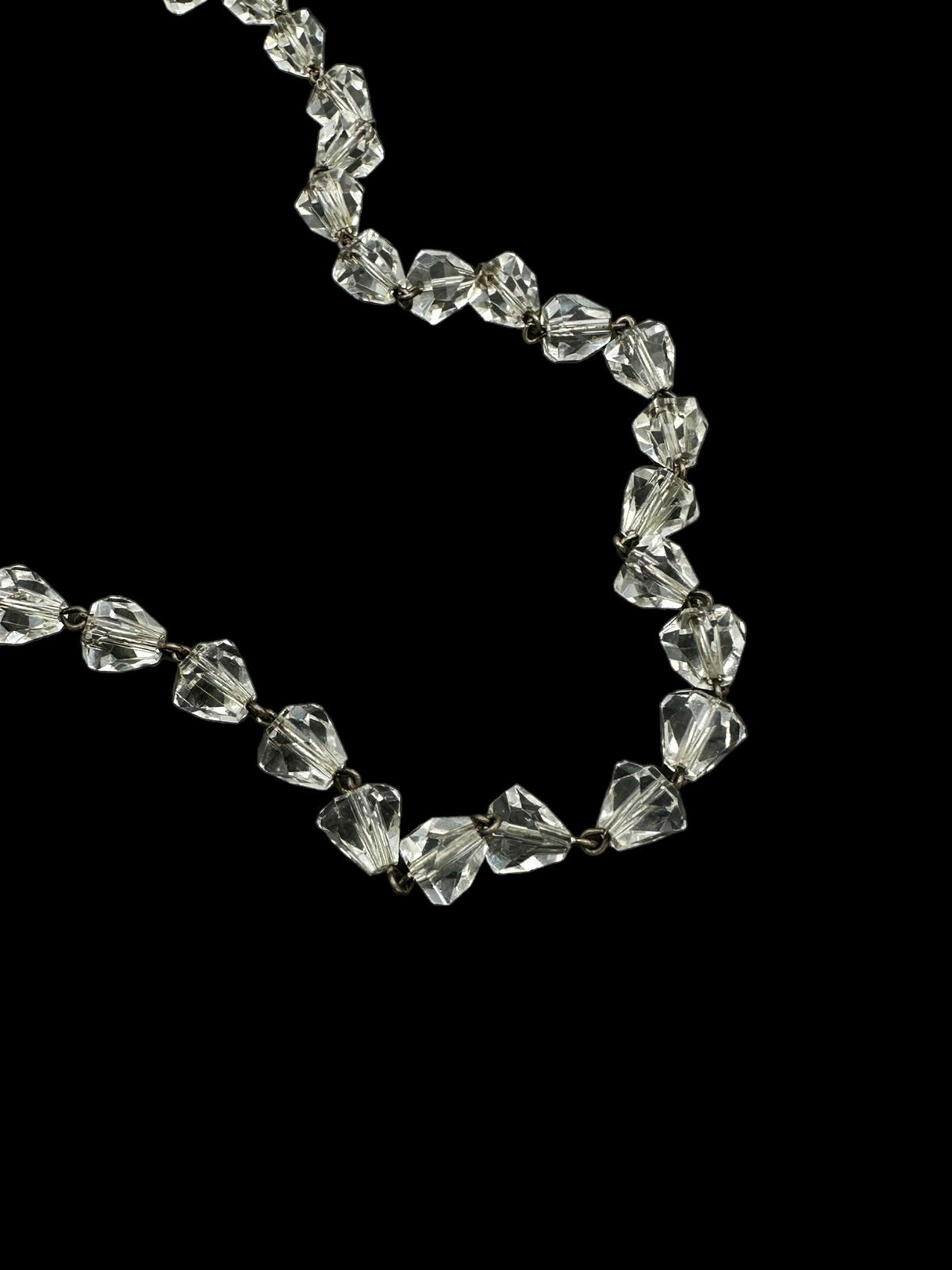 Art Deco Vintage Sterling Silver Faceted Clear Crystals Necklace - 24 Wishes Vintage Jewelry