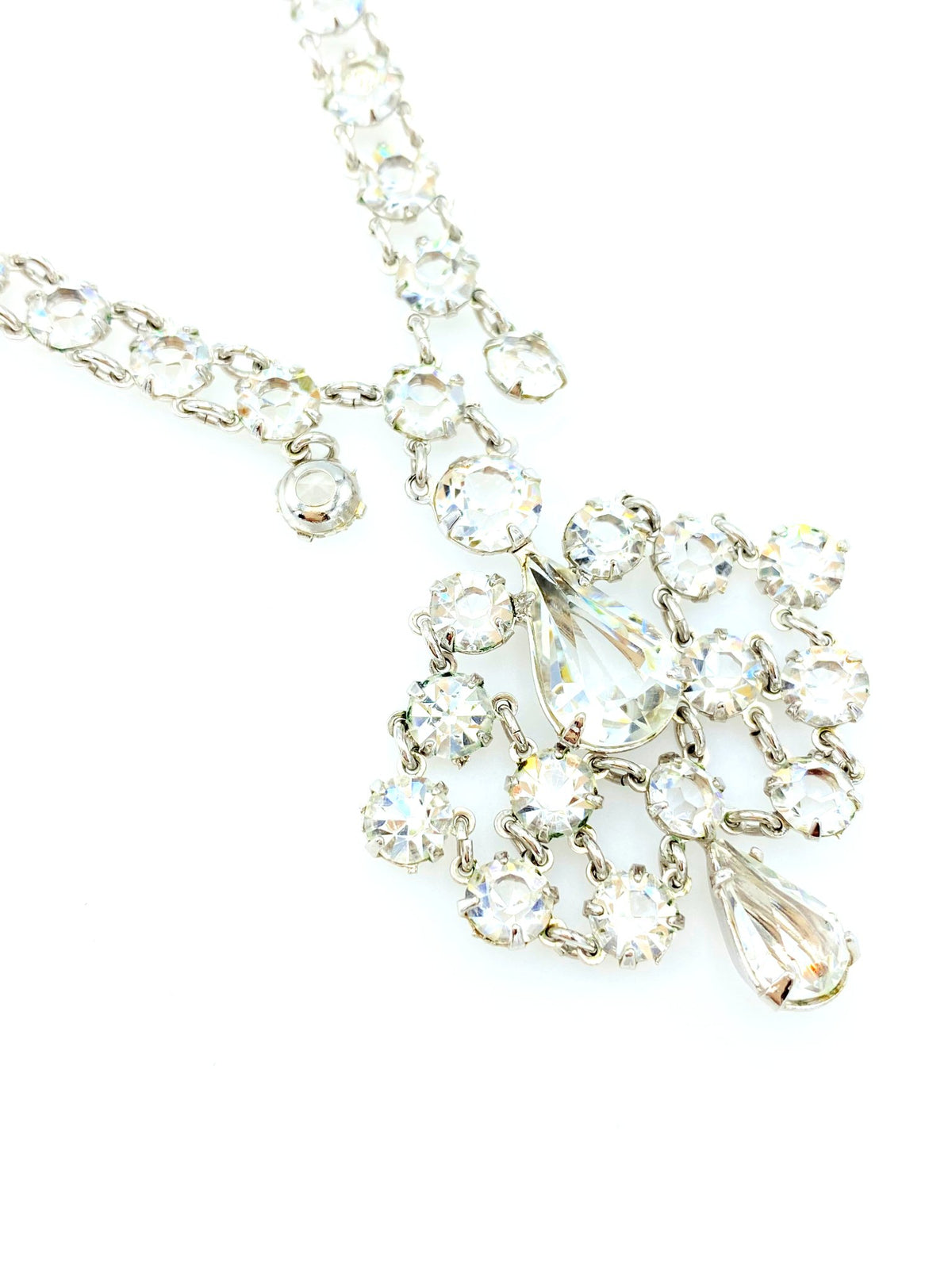Art Deco White Gold Filled Crystal Statement Bridal Vintage Necklace - 24 Wishes Vintage Jewelry