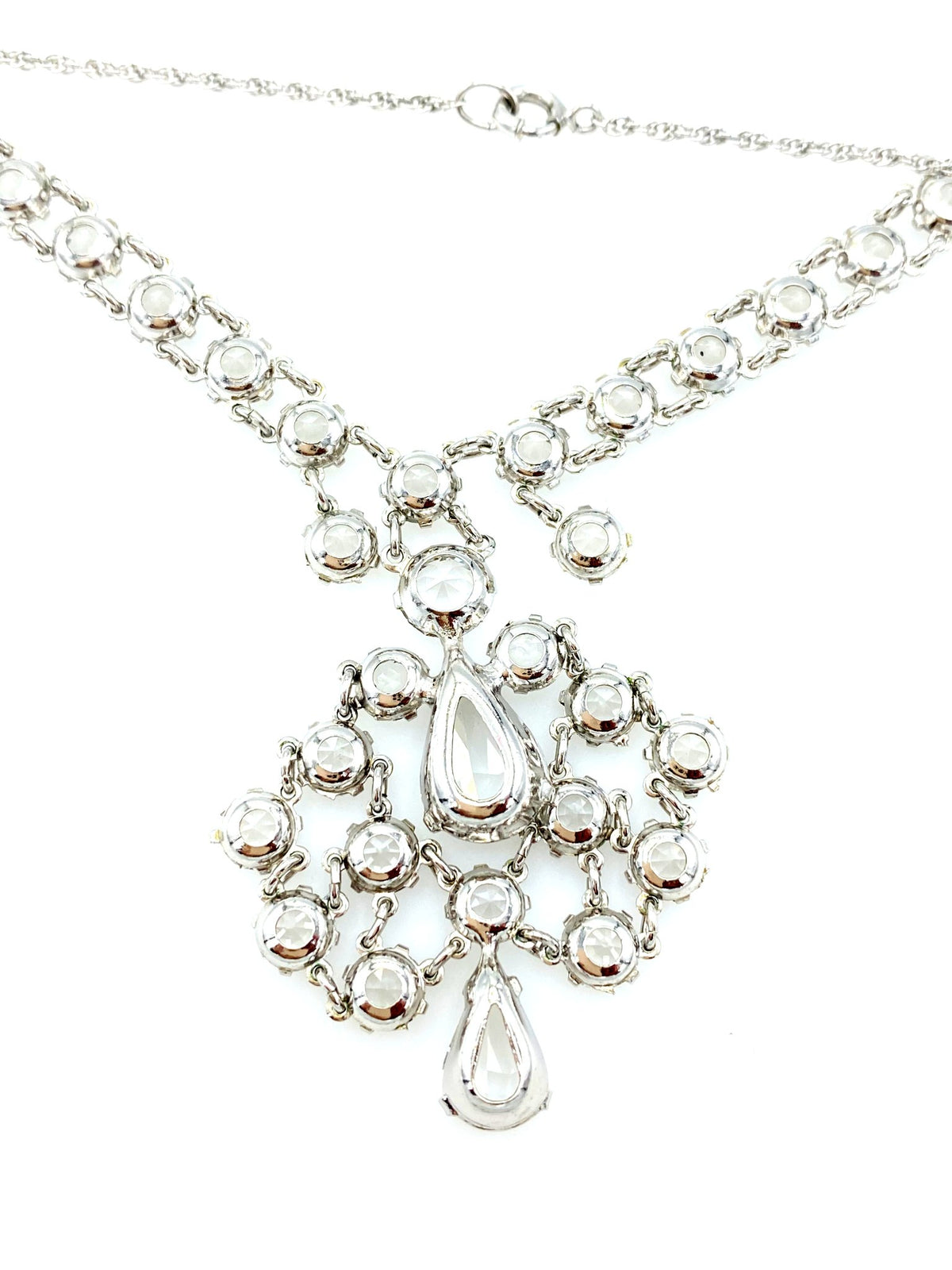 Art Deco White Gold Filled Crystal Statement Bridal Vintage Necklace - 24 Wishes Vintage Jewelry