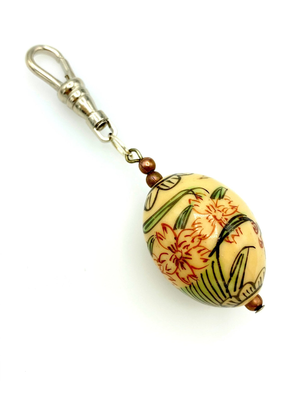 Asian Lacquer Floral Bead Charm - 24 Wishes Vintage Jewelry