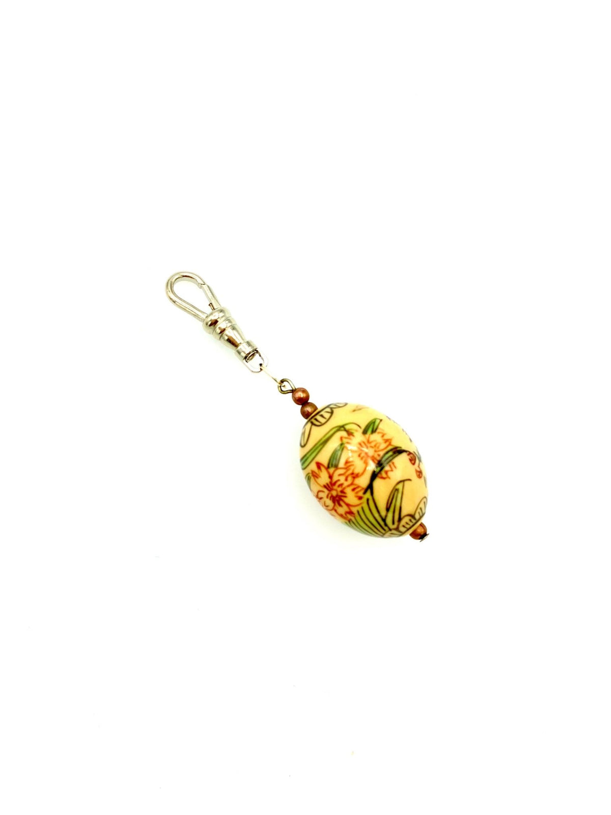 Asian Lacquer Floral Bead Charm - 24 Wishes Vintage Jewelry