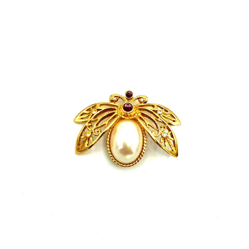 Avon Gold Large Pearl Bee Brooch - 24 Wishes Vintage Jewelry