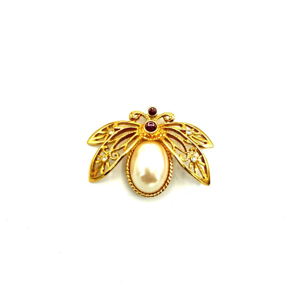 Avon Gold Large Pearl Bee Brooch - 24 Wishes Vintage Jewelry
