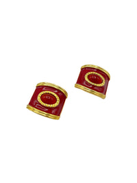Avon Gold Red Enamel Cabochon Clip-On Earrings - 24 Wishes Vintage Jewelry