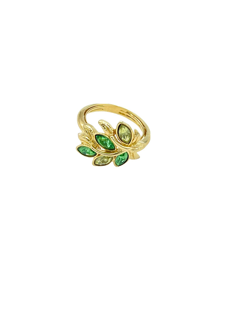 Avon Green Floral Vintage Adjustable Cocktail Ring - 24 Wishes Vintage Jewelry
