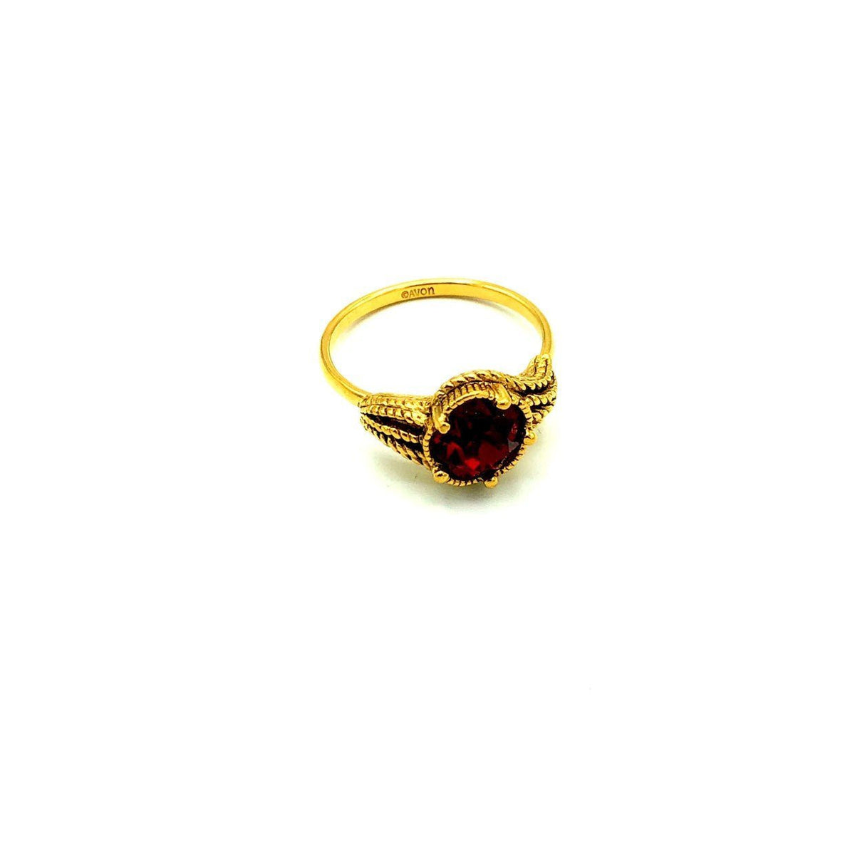 Avon Ruby Red Victorian Inspired Vintage Cocktail Ring - 24 Wishes Vintage Jewelry