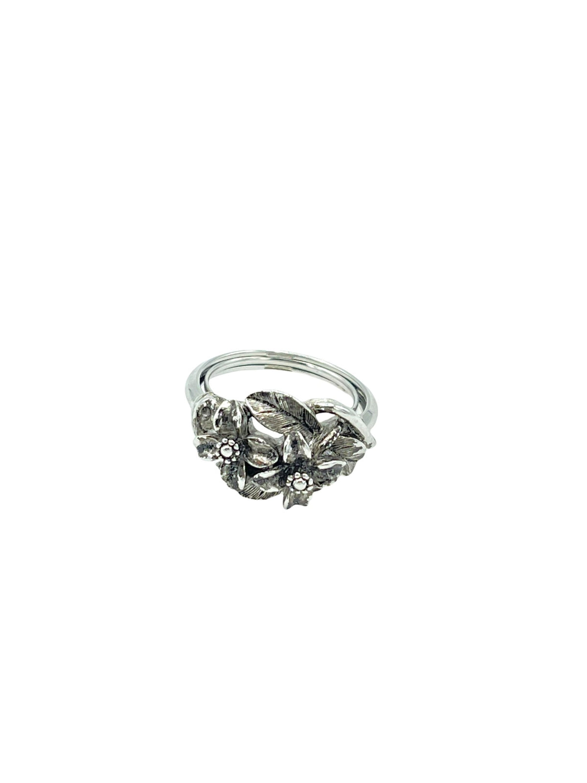 Avon Silver Floral Vintage Adjustable Cocktail Ring - 24 Wishes Vintage Jewelry