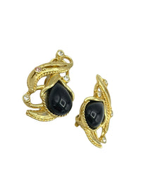 Barrera for Avon Granada Black Cabochon Clip-On Earrings - 24 Wishes Vintage Jewelry