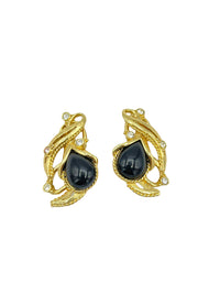 Barrera for Avon Granada Black Cabochon Clip-On Earrings - 24 Wishes Vintage Jewelry