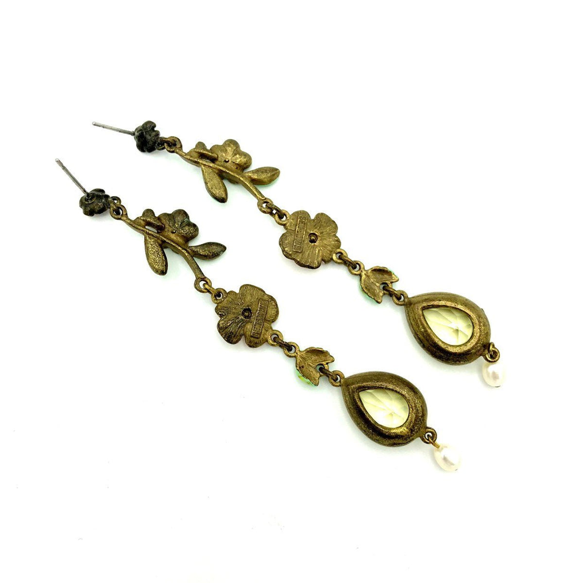 Ben Amun Crystal Flower Long Dangle Vintage Pierced Earrings - 24 Wishes Vintage Jewelry