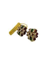 Bijoux Montparnasse Art Deco Style Green & Purple Basketweave Crystal Vintage Clip-On Earrings - 24 Wishes Vintage Jewelry