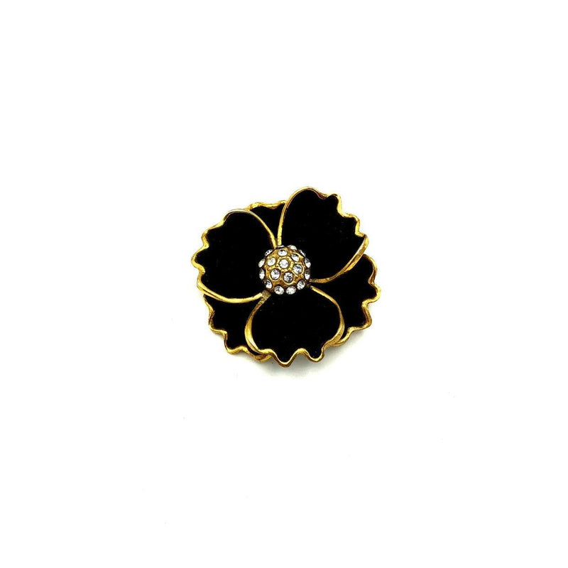Black Flower Layered Petals Vintage Art Deco Brooch - 24 Wishes Vintage Jewelry
