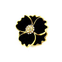 Black Flower Layered Petals Vintage Art Deco Brooch - 24 Wishes Vintage Jewelry
