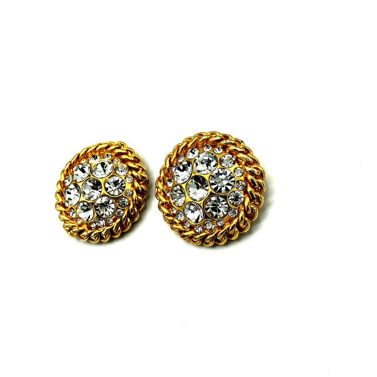 Blanca Gold Round Rhinestone Vintage Statement Clip-On Earrings - 24 Wishes Vintage Jewelry