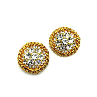 Blanca Gold Round Rhinestone Vintage Statement Clip-On Earrings - 24 Wishes Vintage Jewelry