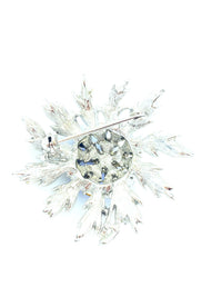 Bright Blue Rhinestone Flower Vintage Silver Brooch - 24 Wishes Vintage Jewelry