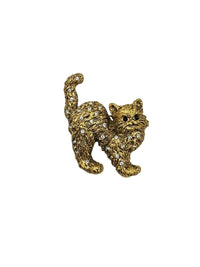 Butler Gold Textured Rhinestone Cat Brooch Pin - 24 Wishes Vintage Jewelry