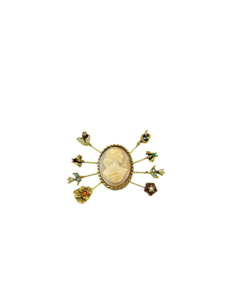 Cameo Gold Victorian Revival Vintage Stickpin Brooch - 24 Wishes Vintage Jewelry