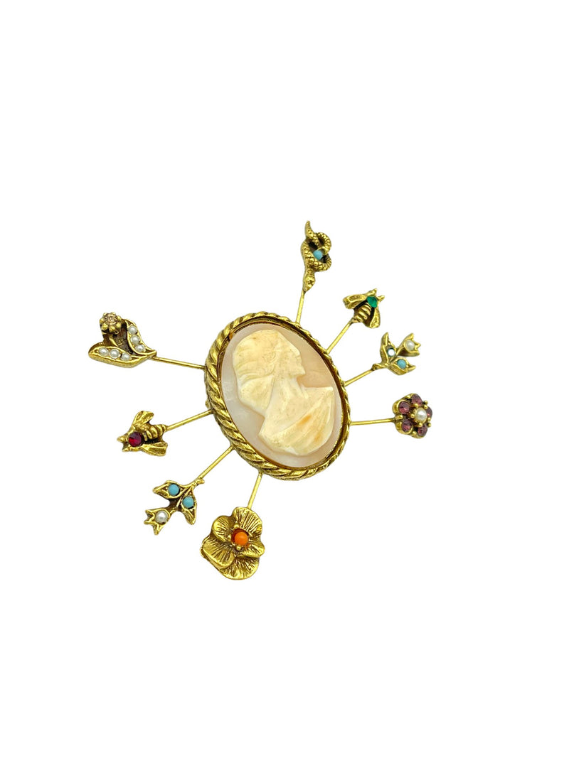 Cameo Gold Victorian Revival Vintage Stickpin Brooch - 24 Wishes Vintage Jewelry