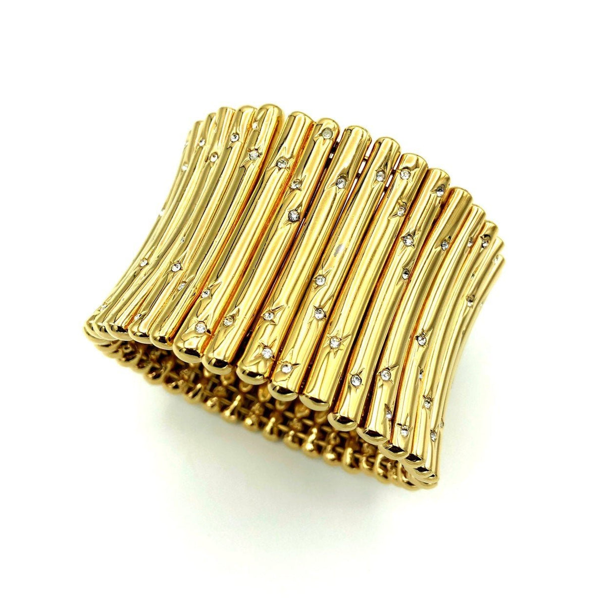 Carolee Gold Rhinestone Stars Flexible Wide Cuff Bracelet - 24 Wishes Vintage Jewelry