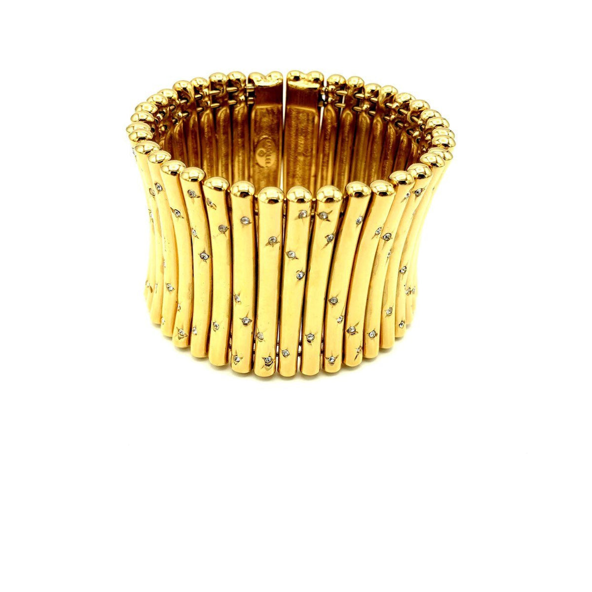 Carolee Gold Rhinestone Stars Flexible Wide Cuff Bracelet - 24 Wishes Vintage Jewelry