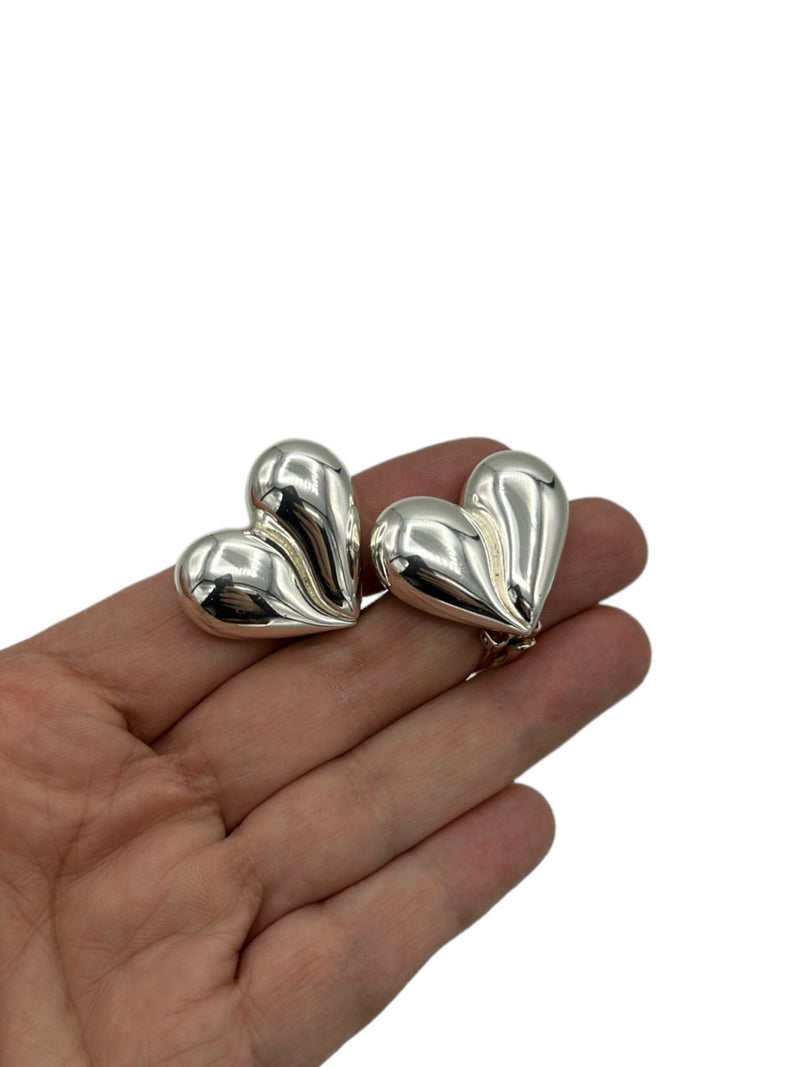 Carolee Large Shiny Silver Clip-On Statement Earrings - 24 Wishes Vintage Jewelry