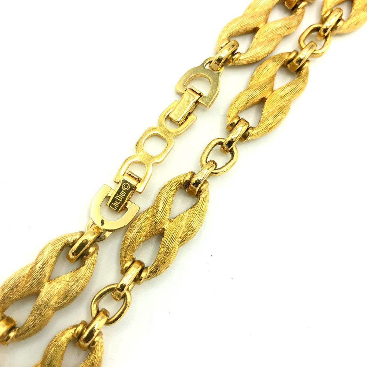 Christian Dior Classic Gold Textured Link Chain Vintage Necklace - 24 Wishes Vintage Jewelry