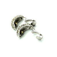 Christian Dior Classic Silver Diamante Pave Vintage Half Hoop Clip-On Earrings - 24 Wishes Vintage Jewelry