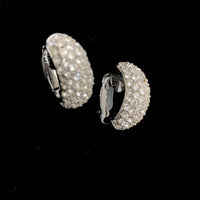 Christian Dior Classic Silver Diamante Pave Vintage Half Hoop Clip-On Earrings - 24 Wishes Vintage Jewelry