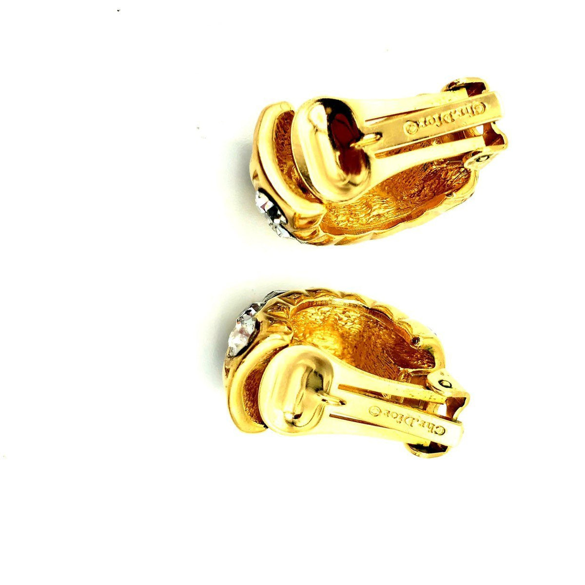 Christian Dior Gold & Black Enamel Half Hoop Vintage Clip-On Earrings - 24 Wishes Vintage Jewelry