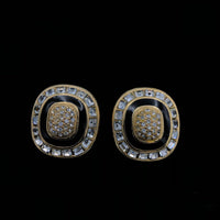 Christian Dior Gold Black Enamel Rhinestone Vintage Clip-On Earrings - 24 Wishes Vintage Jewelry