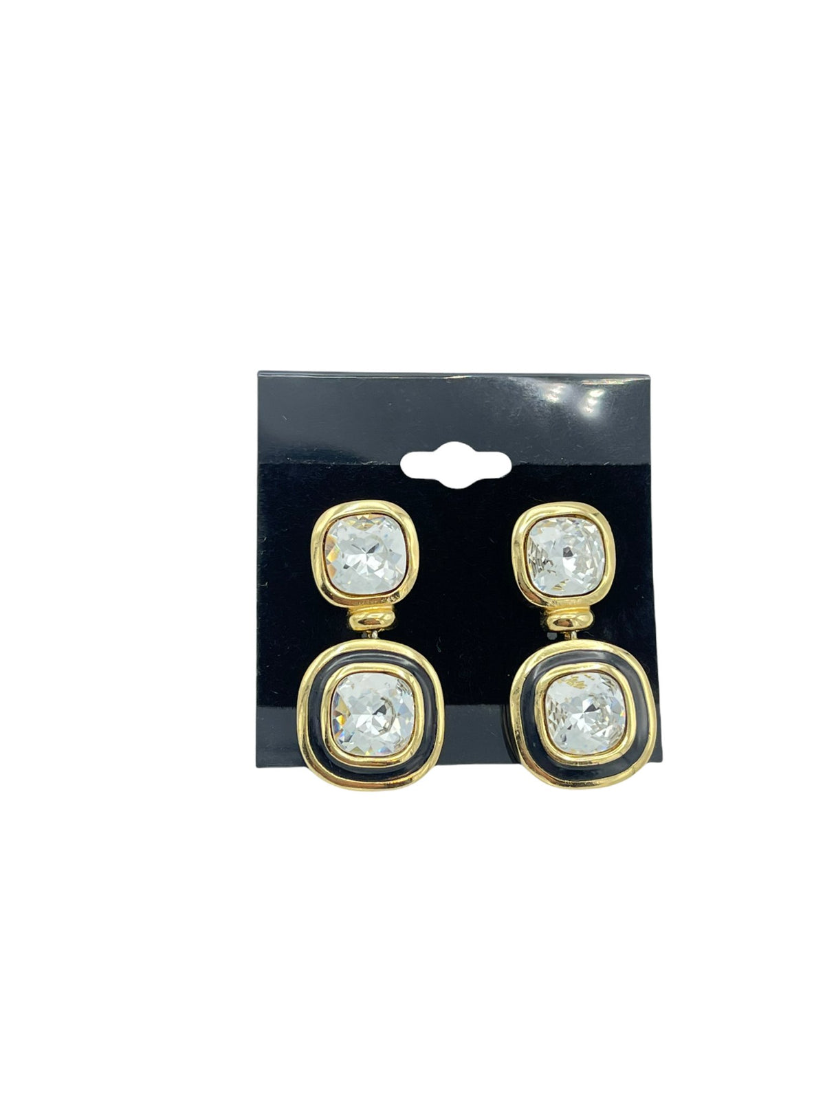 Christian Dior Gold & Black Enamel Rhinestone Vintage Pierced Earrings - 24 Wishes Vintage Jewelry