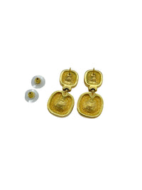 Christian Dior Gold & Black Enamel Rhinestone Vintage Pierced Earrings - 24 Wishes Vintage Jewelry