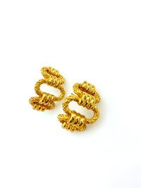 Christian Dior Gold Chain Link Half Chunky Hoop Vintage Pierced Earrings - 24 Wishes Vintage Jewelry
