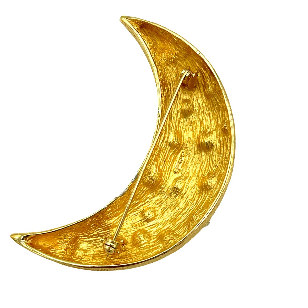 Christian Dior Gold Crescent Rhinestone Brooch - 24 Wishes Vintage Jewelry
