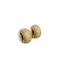 Christian Dior Gold Diamante Pave Vintage Half Hoop Clip-On Earrings - 24 Wishes Vintage Jewelry