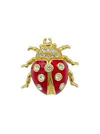 Christian Dior Gold & Red Enamel Ladybug Rhinestone Brooch - 24 Wishes Vintage Jewelry