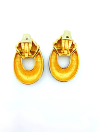 Ciner Gold & Black Enamel Doorknocker Vintage Clip-On Earrings - 24 Wishes Vintage Jewelry