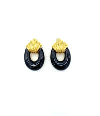 Ciner Gold & Black Enamel Doorknocker Vintage Clip-On Earrings - 24 Wishes Vintage Jewelry