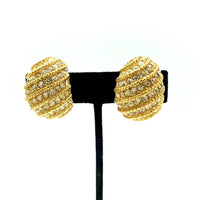 Ciner Gold Half Hoop Rhinestone Vintage Clip-On Earrings - 24 Wishes Vintage Jewelry
