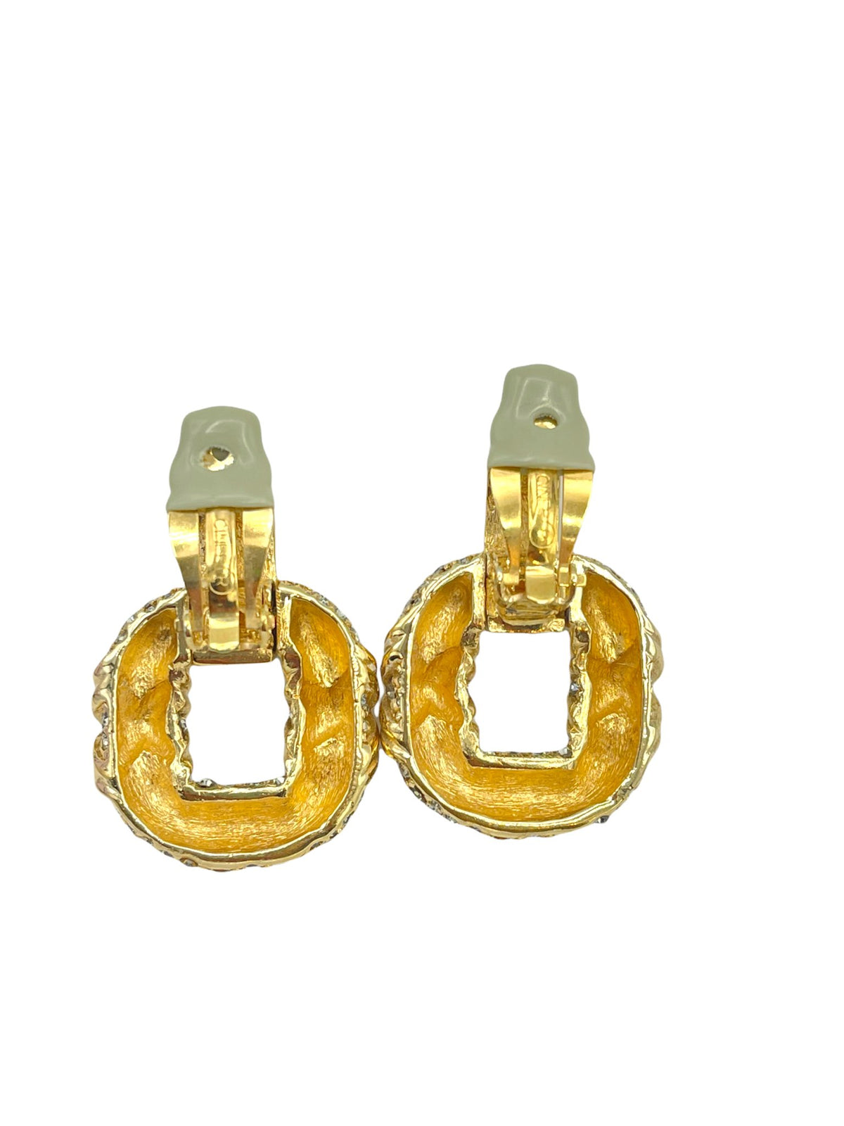 Ciner Gold Pave Door knocker Vintage Clip-On Earrings - 24 Wishes Vintage Jewelry