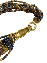 Ciner Multi-strand Brown & Gold Bead Enamel Zebra Pendant - 24 Wishes Vintage Jewelry