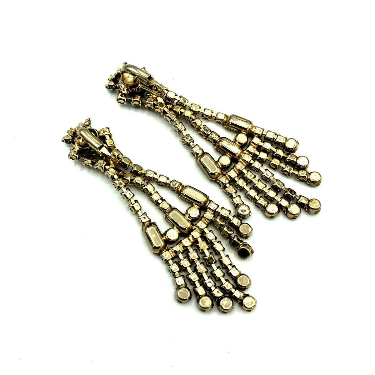 Citrine AB Rhinestone Chandelier Vintage Clip-On Earrings - 24 Wishes Vintage Jewelry