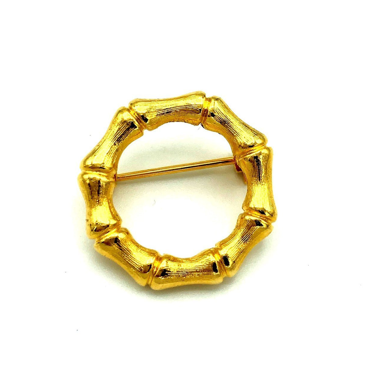 Classic Gold Bamboo Circle Vintage Brooch Pin - 24 Wishes Vintage Jewelry