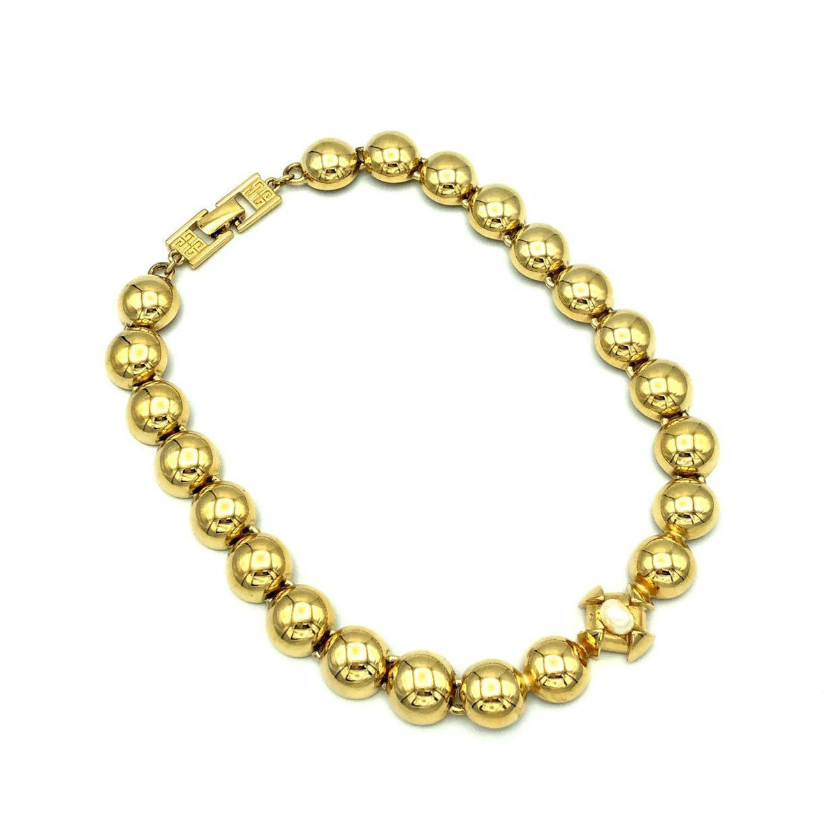 Classic Gold Givenchy Circle Pearl Necklace Pendant - 24 Wishes Vintage Jewelry