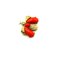 Classic Gold Givenchy Coral Bee Brooch Pin - 24 Wishes Vintage Jewelry