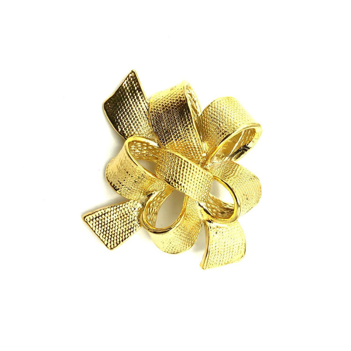 Classic Gold Textured Layered Vintage Bow Brooch - 24 Wishes Vintage Jewelry