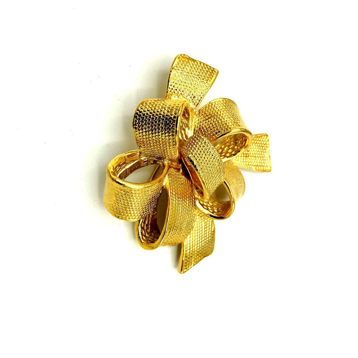 Classic Gold Textured Layered Vintage Bow Brooch - 24 Wishes Vintage Jewelry