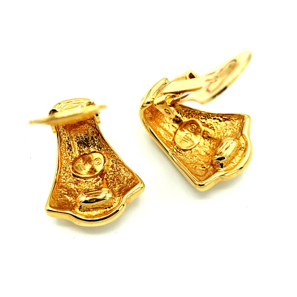 Classic Kenneth Jay Lane Vintage Gold Half Hoop Clip-On Earrings - 24 Wishes Vintage Jewelry